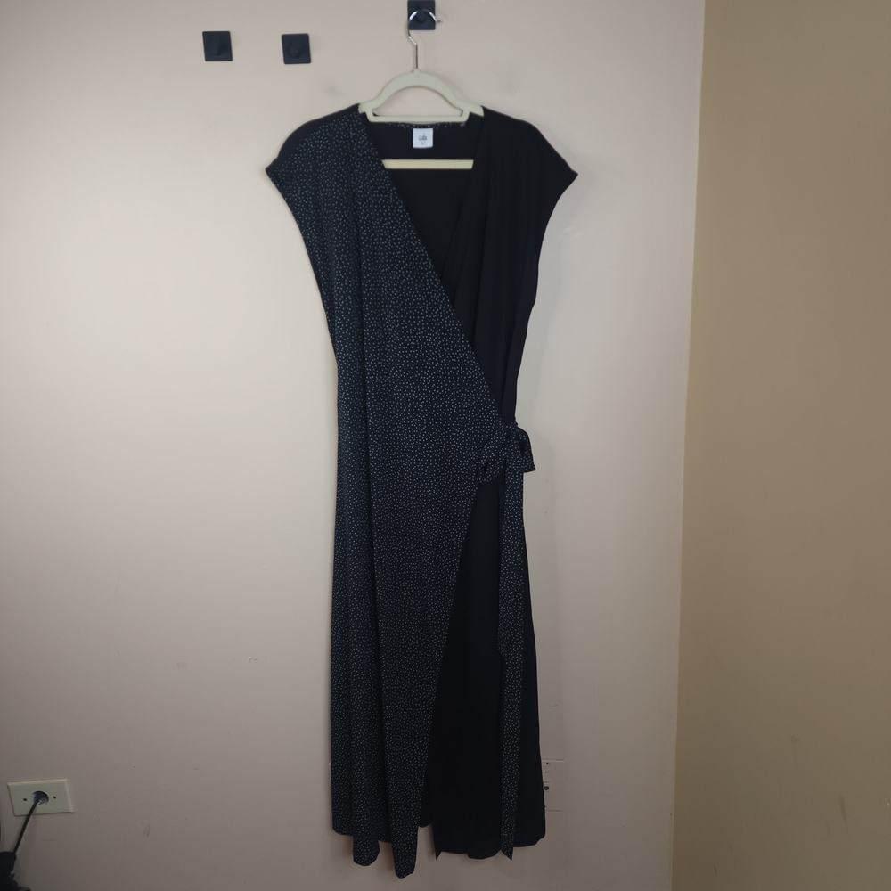 CAbi #5609 Disco Dress Black White Polka Dot Wrap Size XL